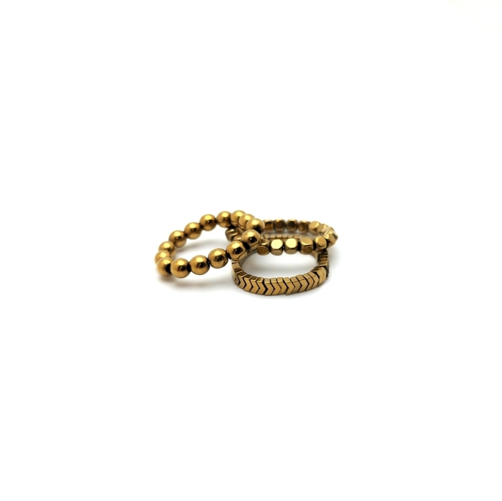 381MIDALANE Artisan Crafted Gold Bead Ring Set, Handcrafted